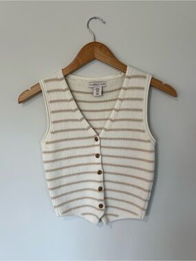 Sincerely Jules Cream & Beige Striped Knit Button Vest
